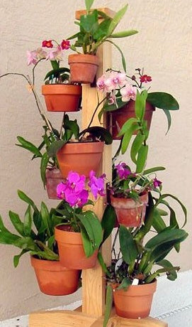 Hangapot™ Space Saving 5' Plant Stand on Wheels - Handcrafted Douglas Fir/ 16 Clay Pot Hangers - Indoor/Outdoor Vertical Garden for Limited Spaces"