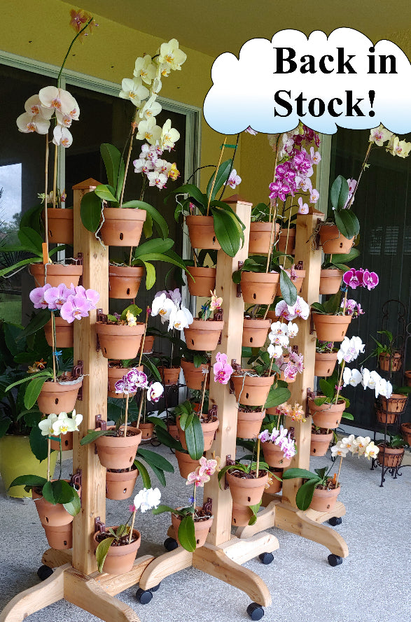 indoor plant stand for hanging baskets Hangapot™ Space Saving 5' Plant Stand on Wheels - Handcrafted Douglas Fir/ 16 Clay Pot Hangers